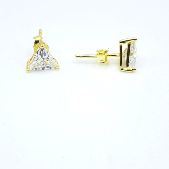 Triangle CZ Stud Earrings - Picture 2 of 4